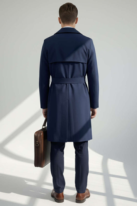 Trench-coat homme avec coupe-vent et ceinture, bleu marine