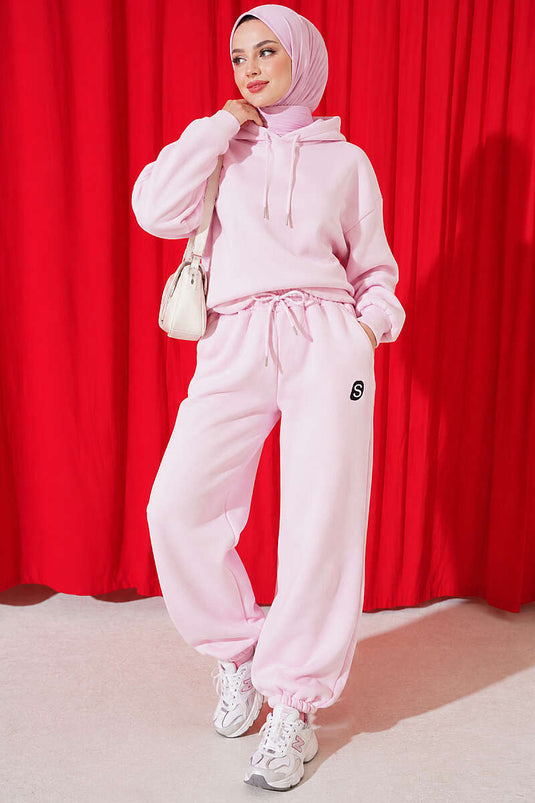 S Armalı Şardonlu Jogger Pantolon Pembe