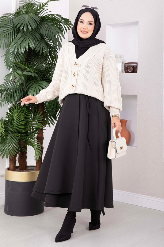 Beige Patterned Buttoned Knit Cardigan