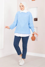 Pull en tricot à motif tressé bleu bébé