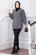 Gilet En Tricot Anthracite Avec Détails De Tresse Et Boutons