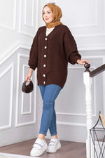 Gilet En Tricot Marron À Boutons Avec Tresse Capillaire