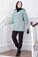 Gilet En Maille Menthe À Détails Tressés Et Boutons