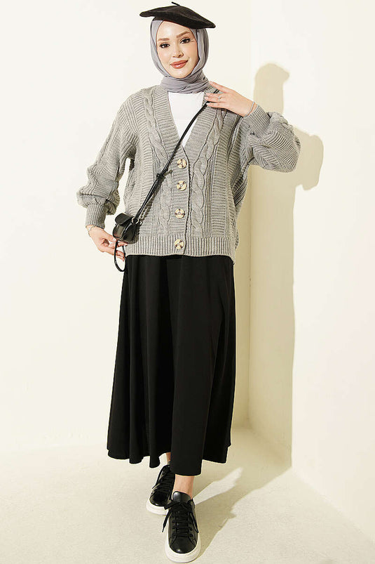 Gray Buttoned Knit Short Cardigan