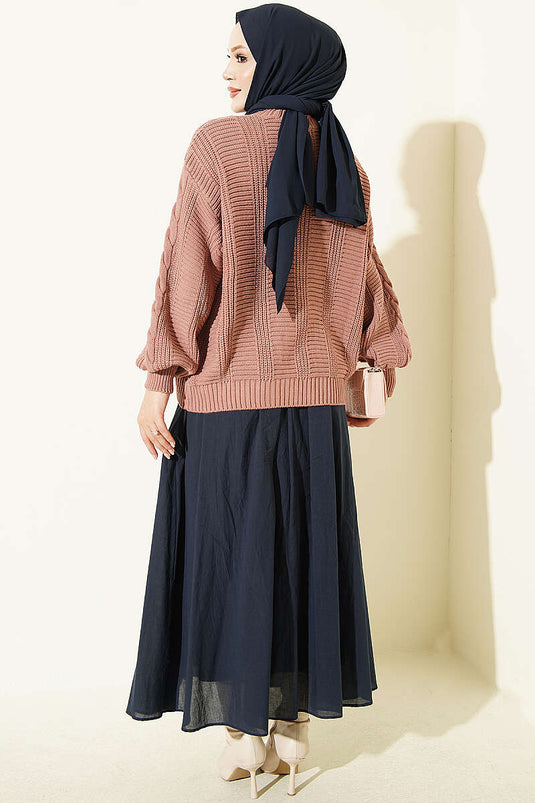 Cardigan Corto In Maglia Rosa Con Bottoni