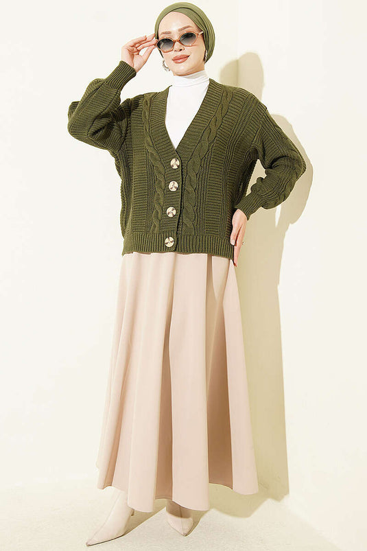Chaqueta Corta De Punto Con Botones Haki