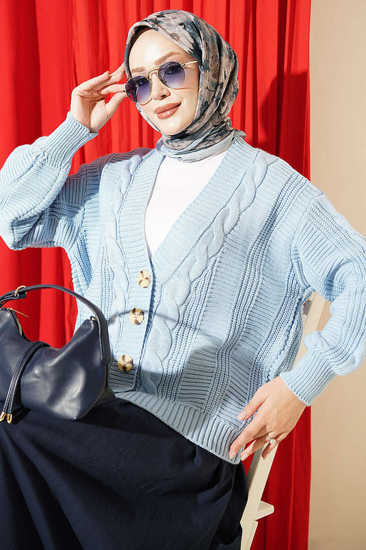 Kurzer Strick-Cardigan Mit Knöpfen Blau
