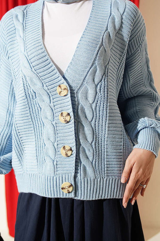 Kurzer Strick-Cardigan Mit Knöpfen Blau
