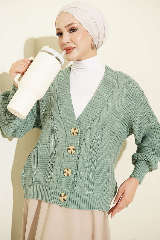 Kurzer Strick-Cardigan Mit Knöpfen Minzgrün
