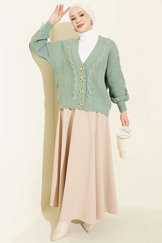 Kurzer Strick-Cardigan Mit Knöpfen Minzgrün