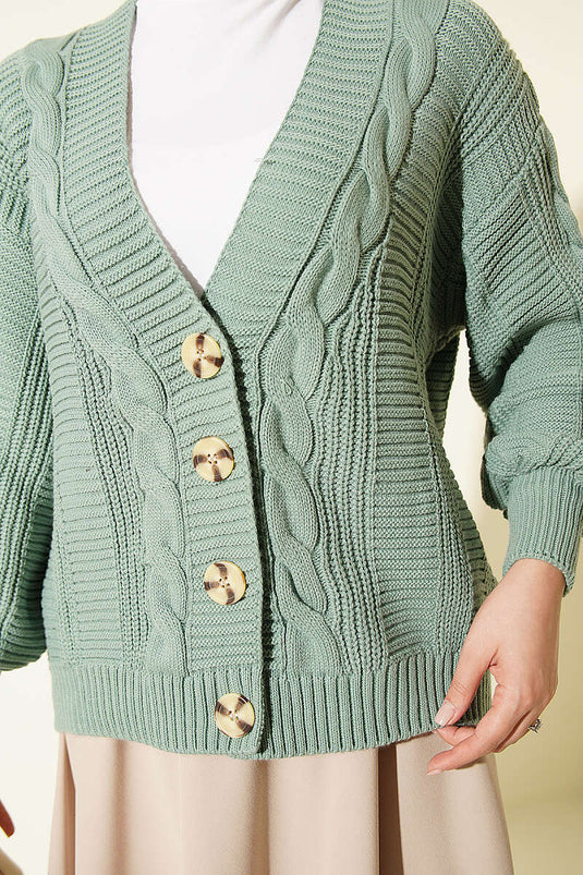 Kurzer Strick-Cardigan Mit Knöpfen Minzgrün