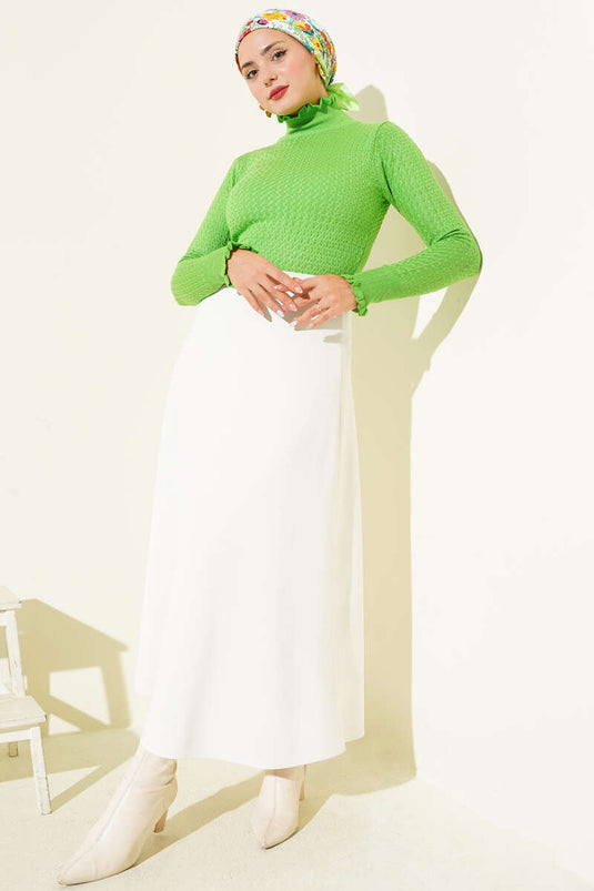 Saç Örgü Fırfırlı Triko Body Fıstık Yeşili