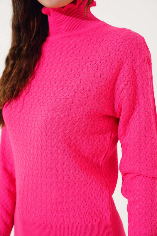 Hair Knit Ruffle Knitwear Bodysuit Fuchsia