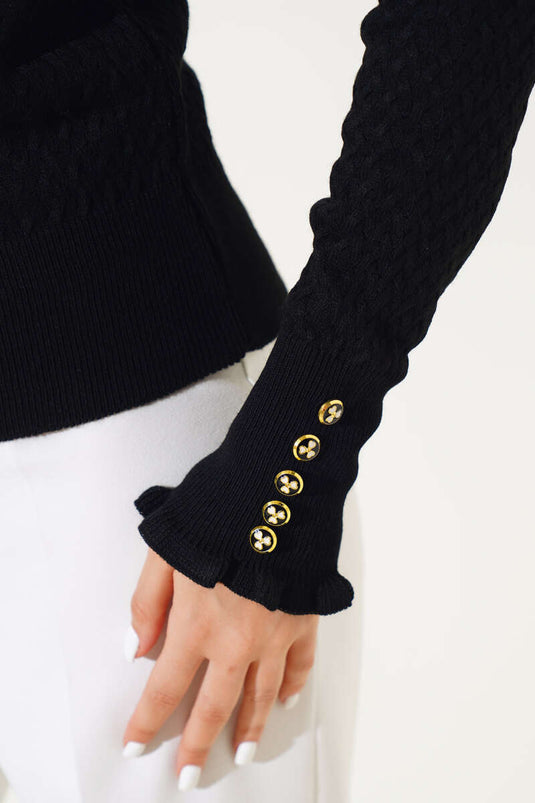 Hair Knit Ruffle Knitwear Bodysuit Black