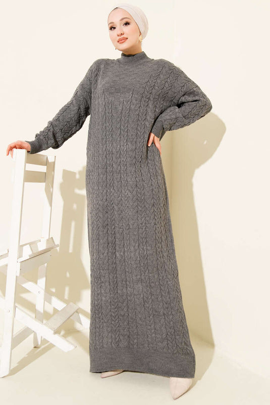 Braided Embossed Knit Dress, Smoke Grey