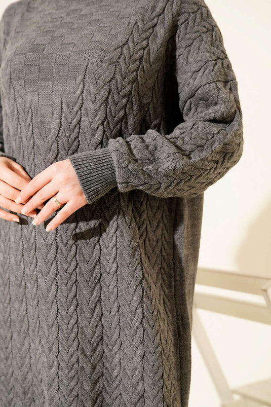 Braided Embossed Knit Dress, Smoke Grey