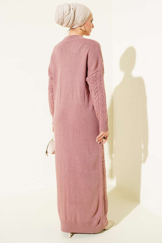 Robe En Tricot Texturé Avec Tresse De Cheveux En Rose Poussière