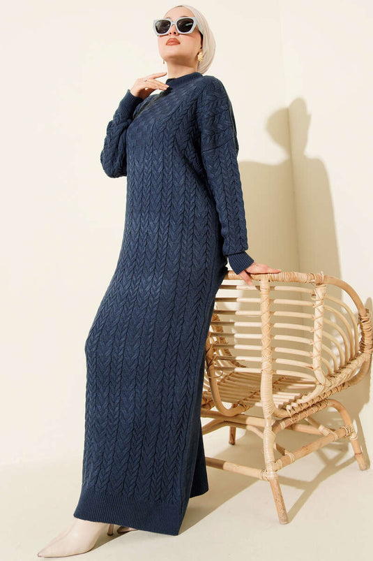 Braided Embossed Knit Dress Indigo
