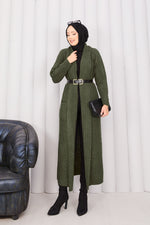 Gilet tricoté kaki à col châle en maille
