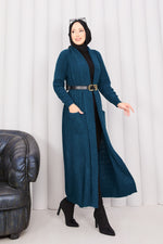 Cardigan tricoté à col châle tressé pour hijab, couleur pétrole