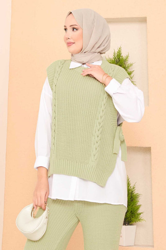 Hair Knitted Sweater Three Piece Hijab Set Mint