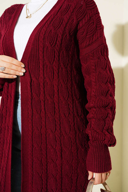 كارديجان طويل محبوك من الشعر باللون العنابي