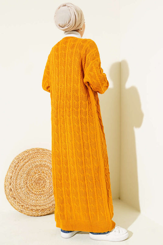 كارديجان طويل محبوك للشعر بلون الخردل