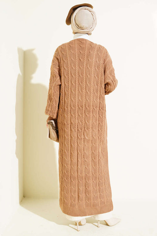 Braided Long Knit Cardigan Latte