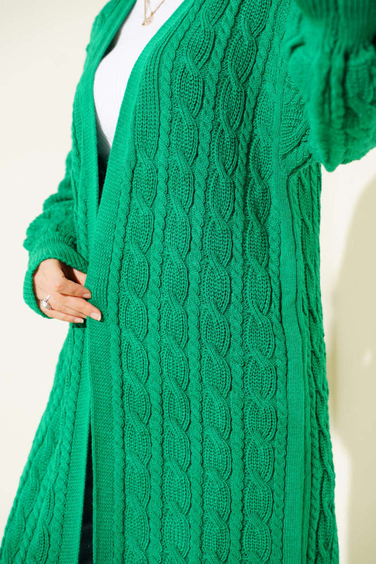 Hair Knit Long Knitwear Cardigan Green