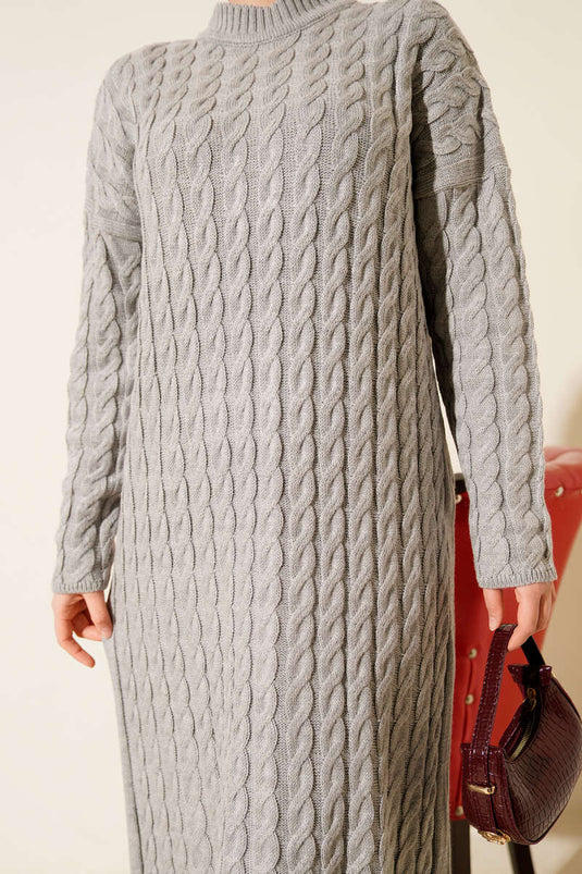 Abito Basic in Maglia con Treccia Grigio