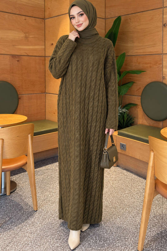 Robe En Tricot Basic À Cheveux Tressés Kaki
