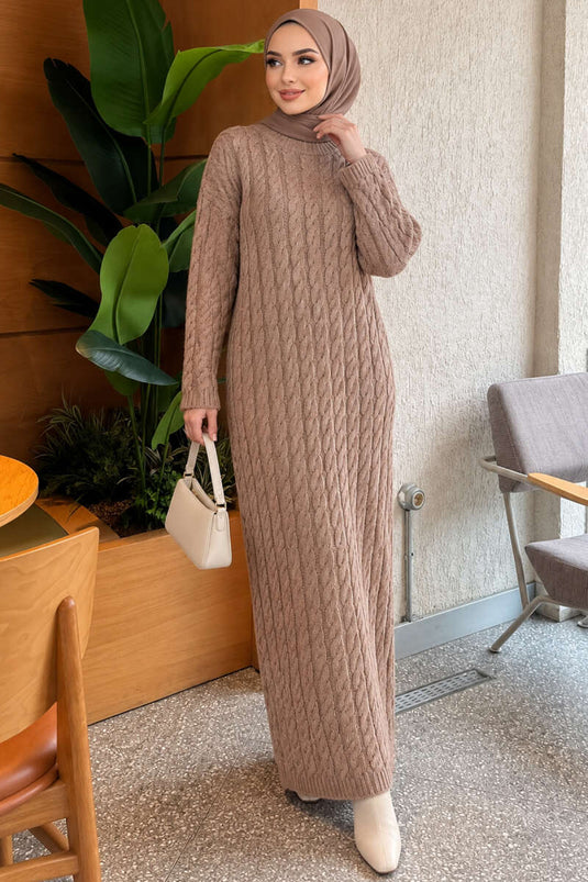 Basic Strickkleid Mit Zopf Und Mink-Farbe