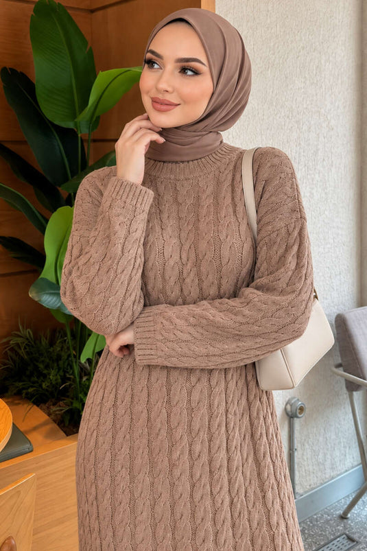 Basic Strickkleid Mit Zopf Und Mink-Farbe