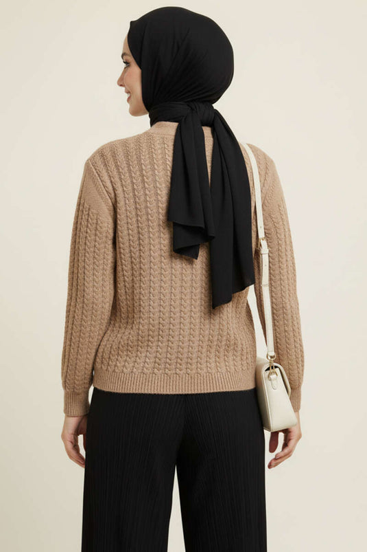 Hair Braided Buttoned Knitwear Cardigan Latte