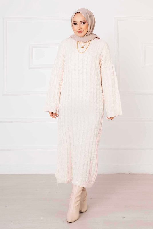 Braided Knit Dress Ecru