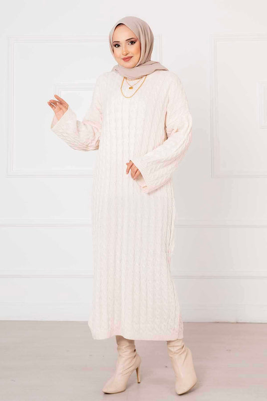 Braided Knit Dress Ecru