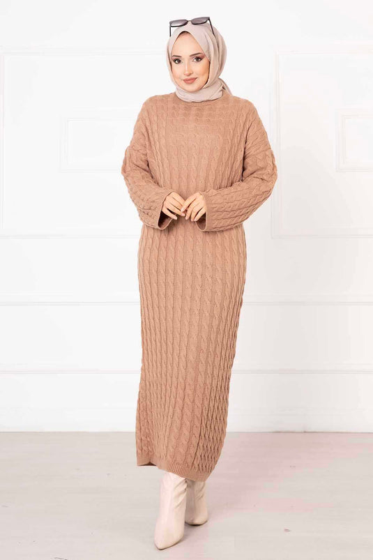 Braided Knit Dress BEIGE