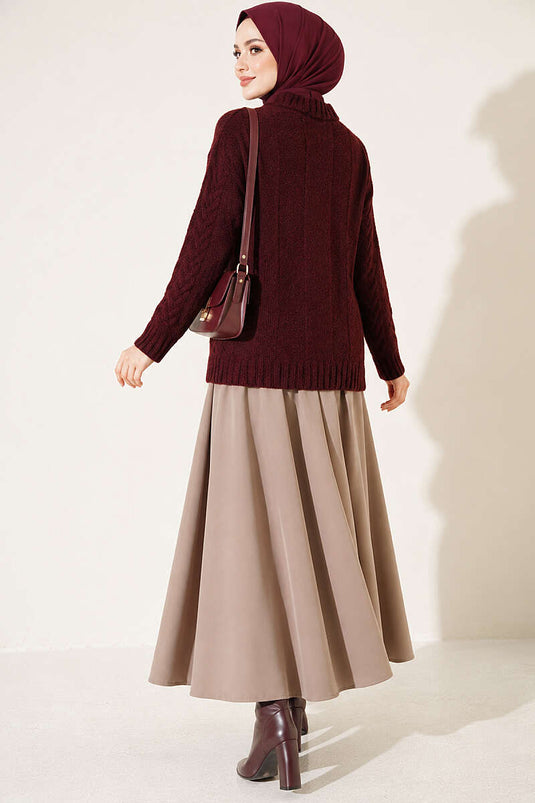 Bordeaux Strickpullover Mit Zopf
