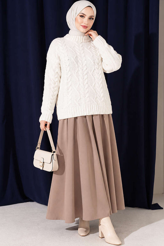 Pull En Maille Écru Avec Tresse