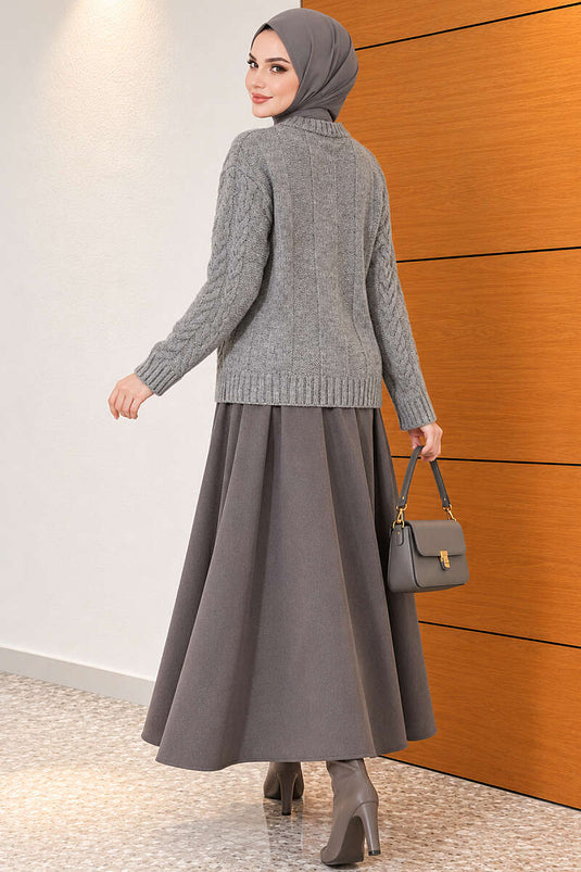 Geflochtener Strickpullover Rauchgrau