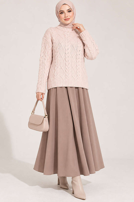 Pull En Maille Tressé Poudré