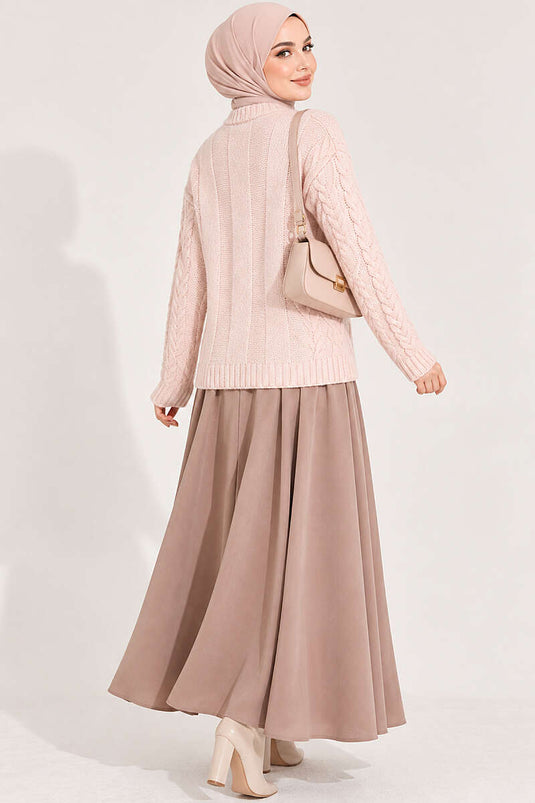 Pull En Maille Tressé Poudré