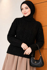 Pull En Maille Noir Avec Tresse
