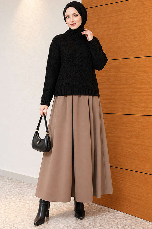 Pull En Maille Noir Avec Tresse