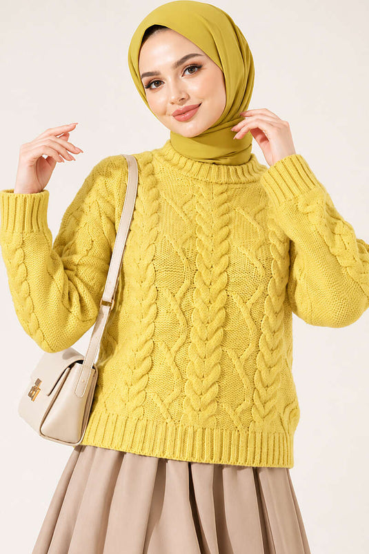 Geflochtener Strickpullover In Olivgrün