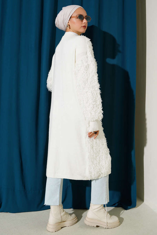 Fringed Knit Cardigan Ecru