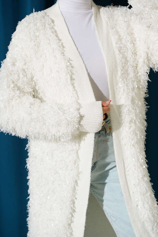 Fringed Knit Cardigan Ecru