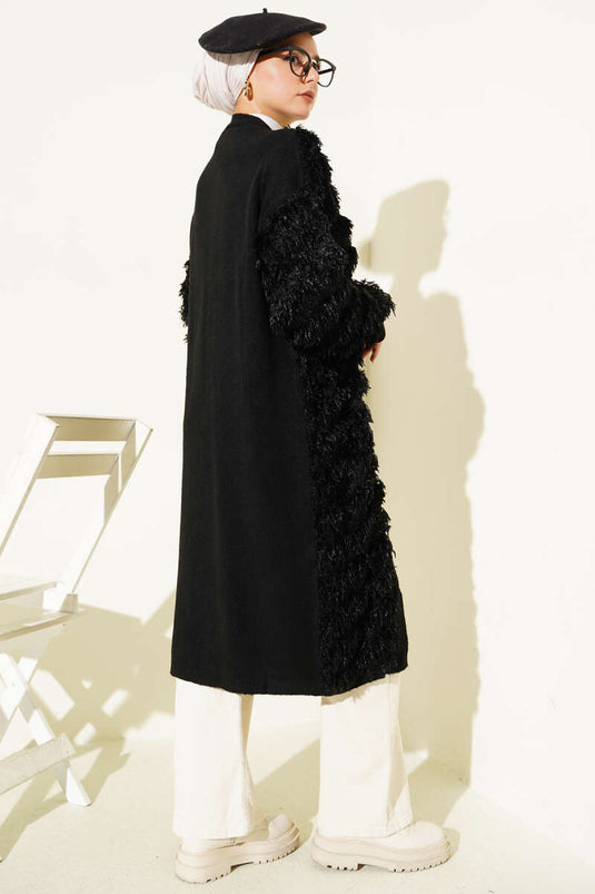Fringed Knit Cardigan Black