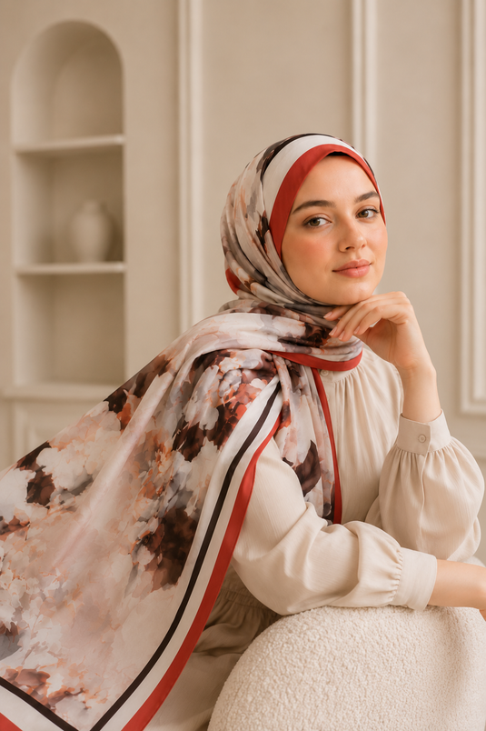 Safir Çiçek Desen Şal Serisi Gülkurusu