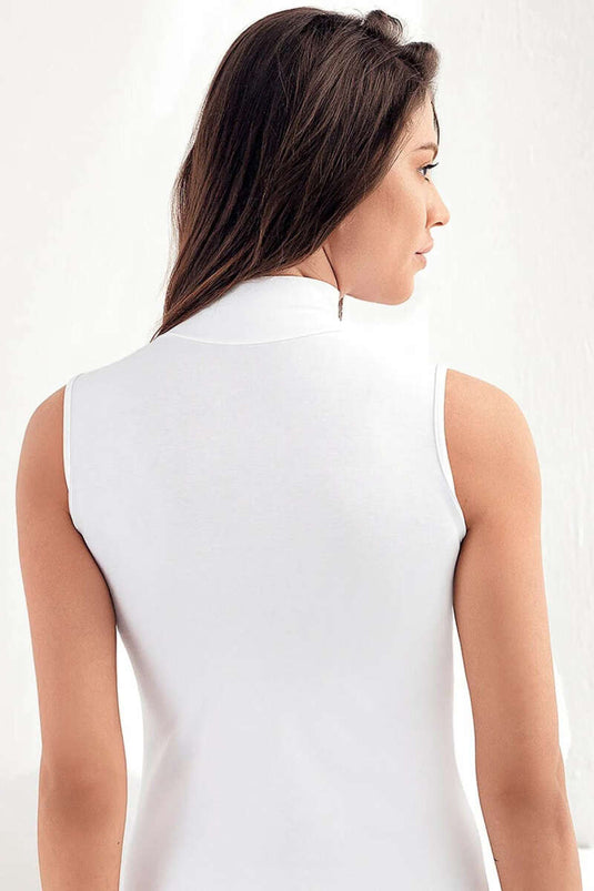 Şahinler Bayan Kolsuz Dik Yaka Body Beyaz